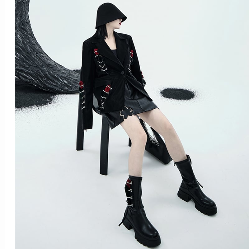 [chicsky---Kurono Series]★Blazer★ Outer PU Black Black Chain Rose SML Original