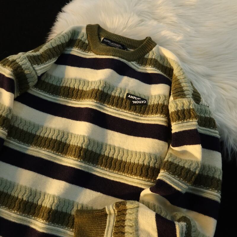 [Chiyu Seikyu Series] ★Sweater★ 2color Tops Horizontal stripes Color scheme Green Gray Casual Unisex