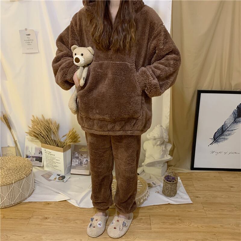 [Insufficient Moe Series]★Pajamas★ 3color Setup Bear Room Wear Loungewear Brown Purple Light Brown