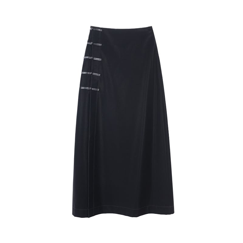 recommendation! [Da Qinglong Shu Series] ★China style skirt★ PU black, long length, slimming, easy to match, high waist