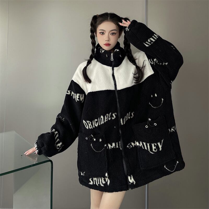 [Style Series] ★Outer★ 2color Jacket Unisex Men's Black White Black White Thick Warm