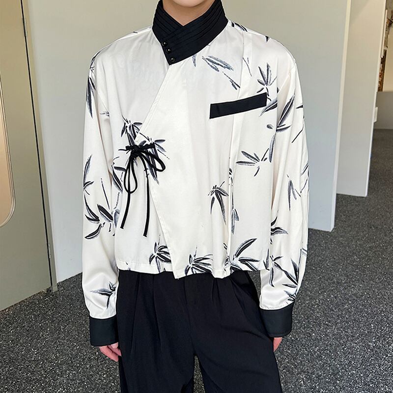 [Illustrated Series] ★China Style Shirt★ Bamboo Bamboo Pattern Tops Long Sleeve Shirt Unisex Men's Print Color Scheme