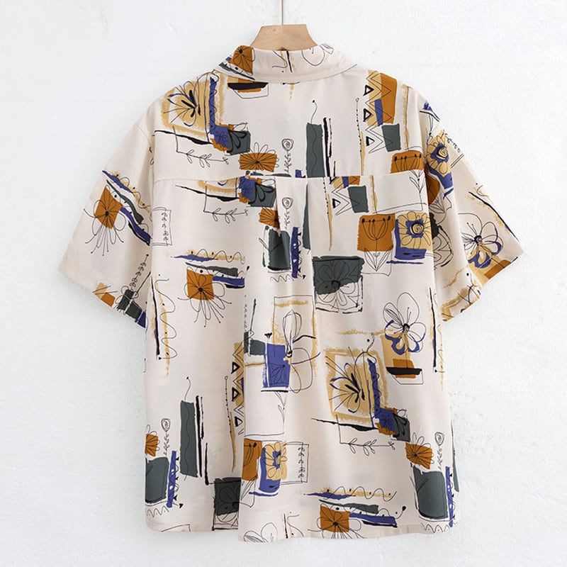 [YOUZI Series]★Retro Shirt★ Tops Printed Short Sleeves Floral Pattern Oil Painting Style Commuting Date Office Lady Office Improves Temperament