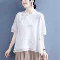 Load image into Gallery viewer, [Qing Series] ★Chinese style tops with decorations★ 4 colors cotton linen embroidery summer simple pink blue green white green
