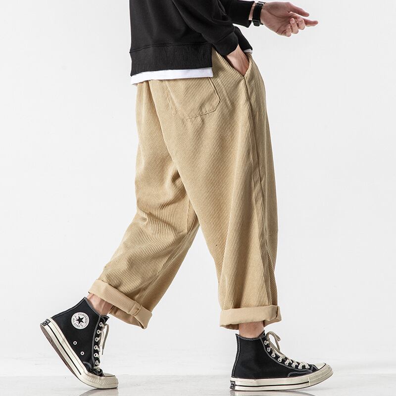 [BIGEMAN Series] ★Casual Pants★ 2color Quarter-length Bottoms Pants Unisex Men's Large Size Corduroy Black Brown