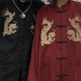 Load image into Gallery viewer, Chinese-style tops, outerwear, shirts, Chinese-style clothing, dragon, improved Tang costume, unisex, dragon pattern, Chinese clothing, Harajuku style, couple clothing, stand-up collar, long sleeves, black, red
