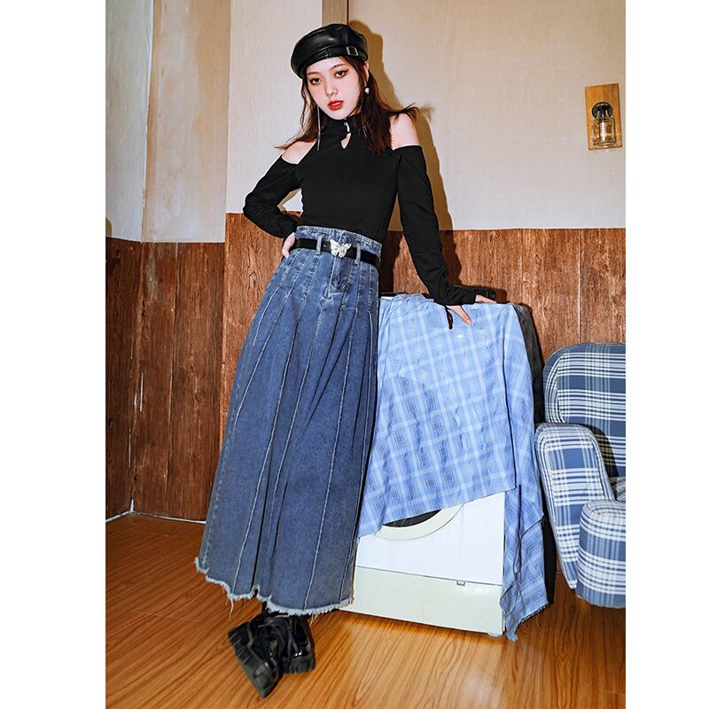 [Kokaisha --- Dream Girl Series] ★Denim skirt★ Bottoms Long skirt Easy to match Blue Blue