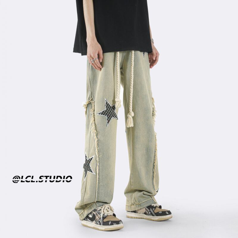 [Emeisa Series]★Denim Pants★ Bottoms Pants Unisex Men's Retro Star Star SML XL 2XL