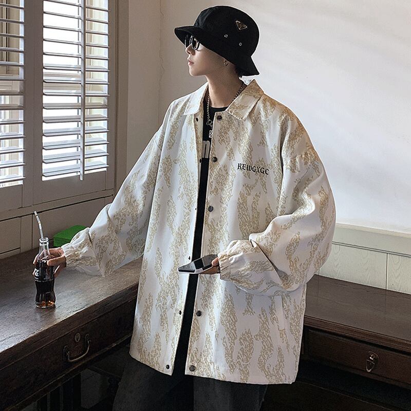 [Teijaku Series] ★Jacket★ 2color Outerwear Unisex Men's Print Beige Black ML XL 2XL