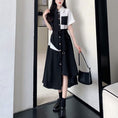 Load image into Gallery viewer, [PANGSAO series]★Shirt dress★ Long length irregular color scheme commuting date office lady large size black black
