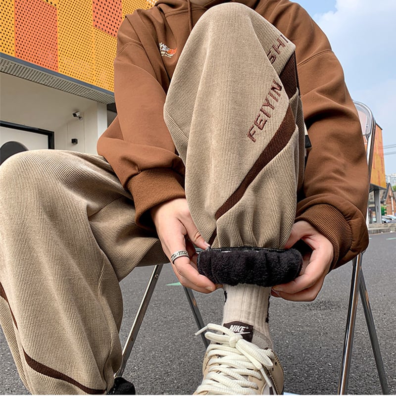 [WANXIAO Series] ★Casual Pants★ Brushed lining 2color Bottoms Trousers Corduroy Unisex Men's Large Size Khaki Brown Black