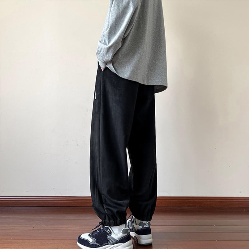 [PPDJ Series]★Casual Pants★ Regular type or brushed lining type 2color Bottoms Trousers Suede Unisex Men's Gray Black