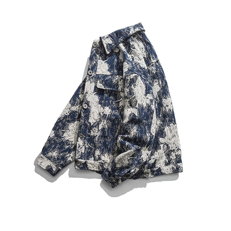 [BrokenBird Series]★Jacket★ Outerwear Unisex Men's Floral Pattern Blue Blue Cool