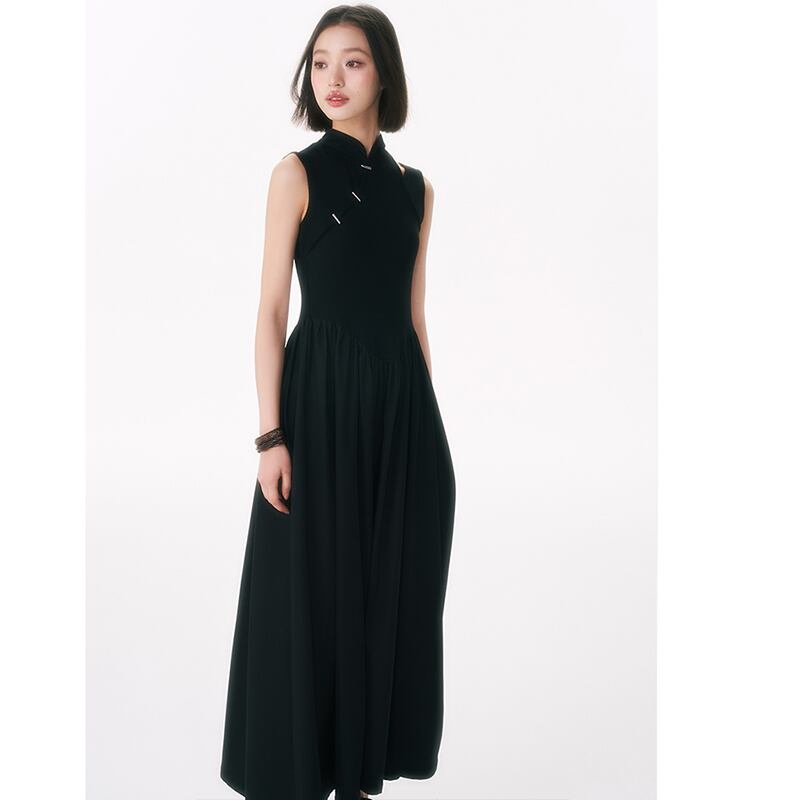 [Yang's Great Dream Series]★Chinese style dress★ Improved Chinese dress, Chinese clothes, slimming, long length, black, black summer clothes