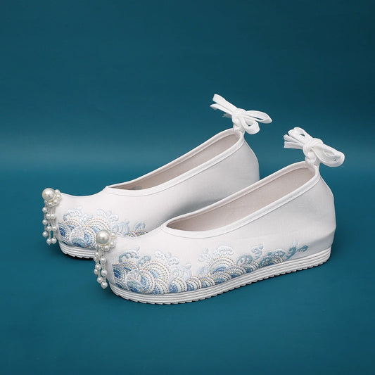 [YOUYIJIA series] ★Embroidered shoes★ Heel 3.5cm Size 34-40 Shoes Chinese style shoes White Blue Cute Hanfu shoes