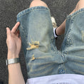 Load image into Gallery viewer, [BIGEMAN Series]★Denim shorts★Bottoms, short length pants, unisex, men's, large size, distressed finish
