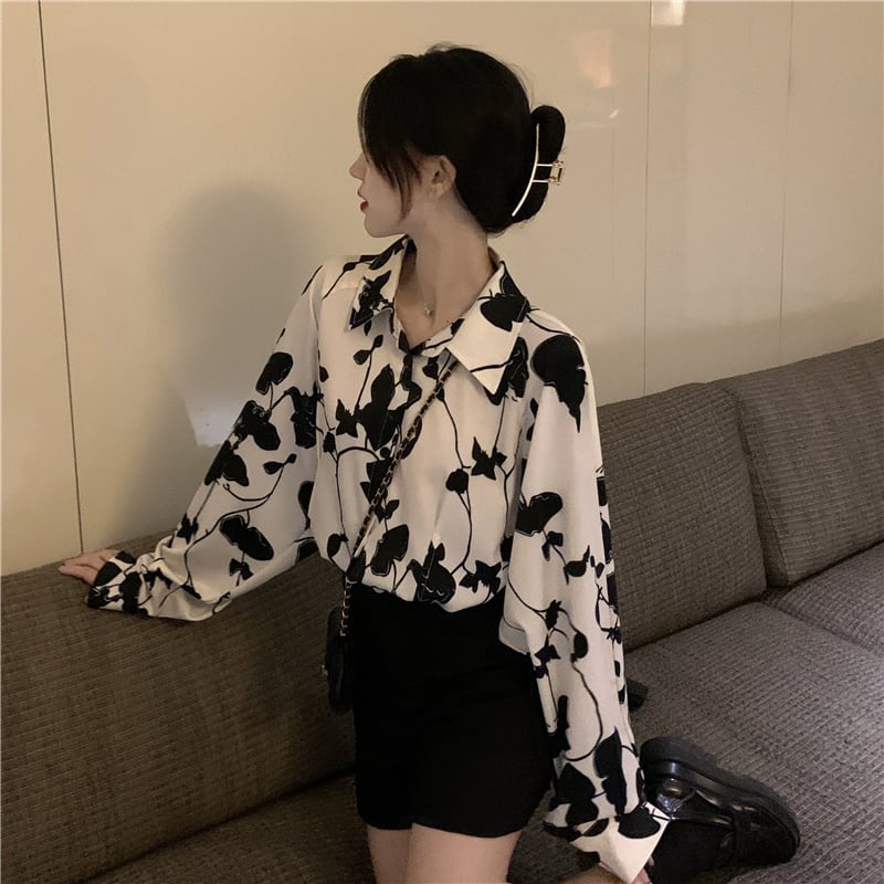 [YOUZI Series] ★Floral Pattern Shirt★ Tops Printed Long Sleeve Shirt Retro SML XL 2XL Thin Date Commuting