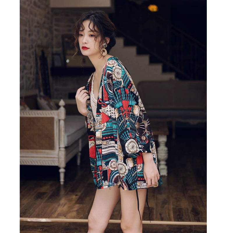 [Akino Shinsho Series]★China style happi coat★ Tops Sun protection Cool Summer Loose Print Ethnic style Retro