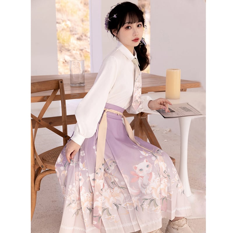 [Kaedetake --- Suzuran series] ★Chinese style setup★ 3color 3-piece set Shirt + tie + Maki skirt Chinese clothes