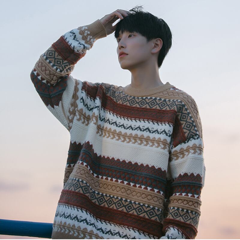 [Pvpvpv Series]★Sweater★ 2color Tops Christmas Unisex Men's Vertical Striped Striped Pattern Gray Brown