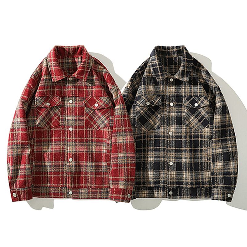 [Satoru Series]★Jacket★ 2color outer plaid pattern unisex men's large size black wine red