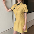 Load image into Gallery viewer, Chinese-style dress, Chinese-style clothing, Chinese clothing, improved Tang clothing, improved Chinese clothing, stand neck, short sleeves, short length, cute, everyday wear, cheap SM, yellow, yellow
