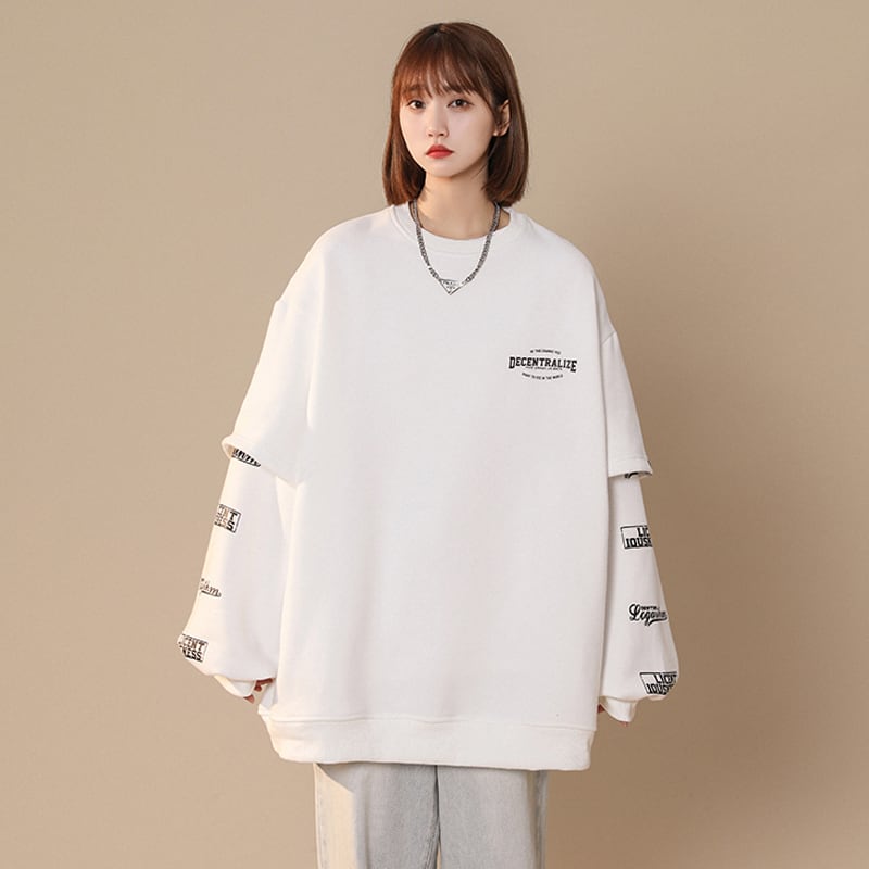 [Fujiiman Series] ★Tops★ 4color Unisex Fake Layered Alphabet Black Beige White Gray