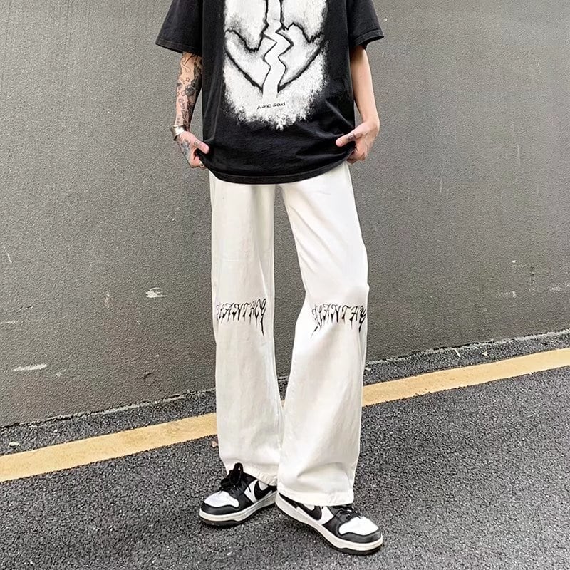 [MGJM Series]★Denim Pants★ 2color Bottoms Trousers Unisex Men's Slimming Black White Easy to match