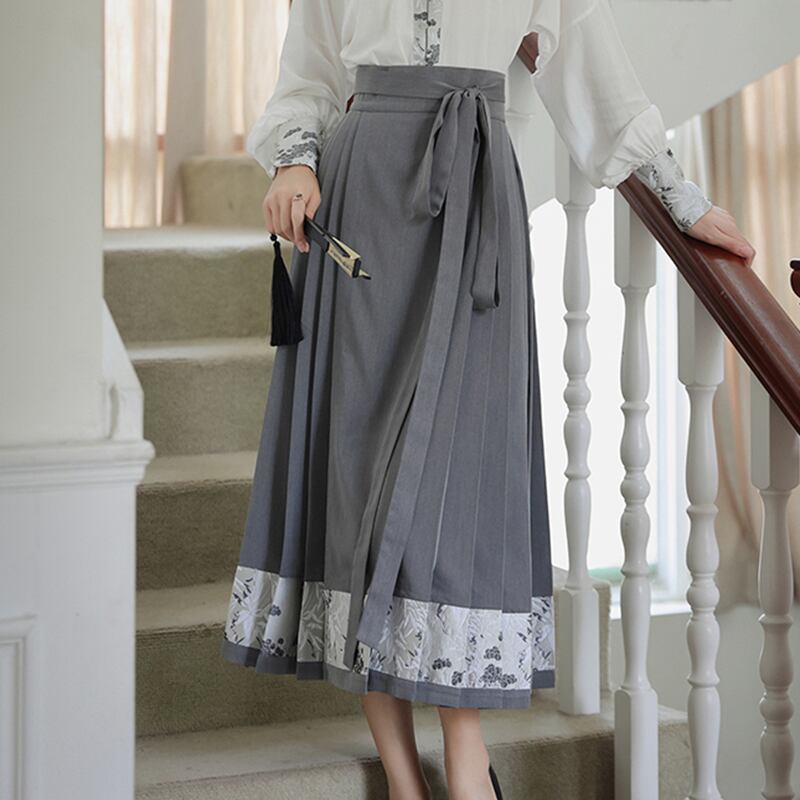 [WUJIA Series] ★Chinese style skirt★ Bottoms Maki skirt Hanfu skirt Shinjeongshi Gray Switching