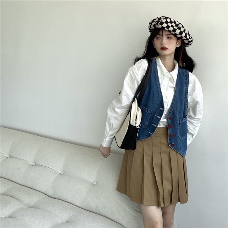 [KEKE Series] ★Vest★ Tops Denim Jeans Stylish Cute Button Hat Easy to match