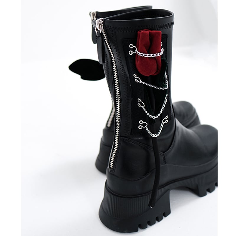 [chicsky---Kurono Series]★Shoes★Boots 35 36 37 38 39 Shoes Rose Chain Black Black Cute