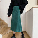 [Left Little Sister Arrival Series] ★Long length skirt★All 4 colors corduroy fabric Plain A-line Beautiful line High waist