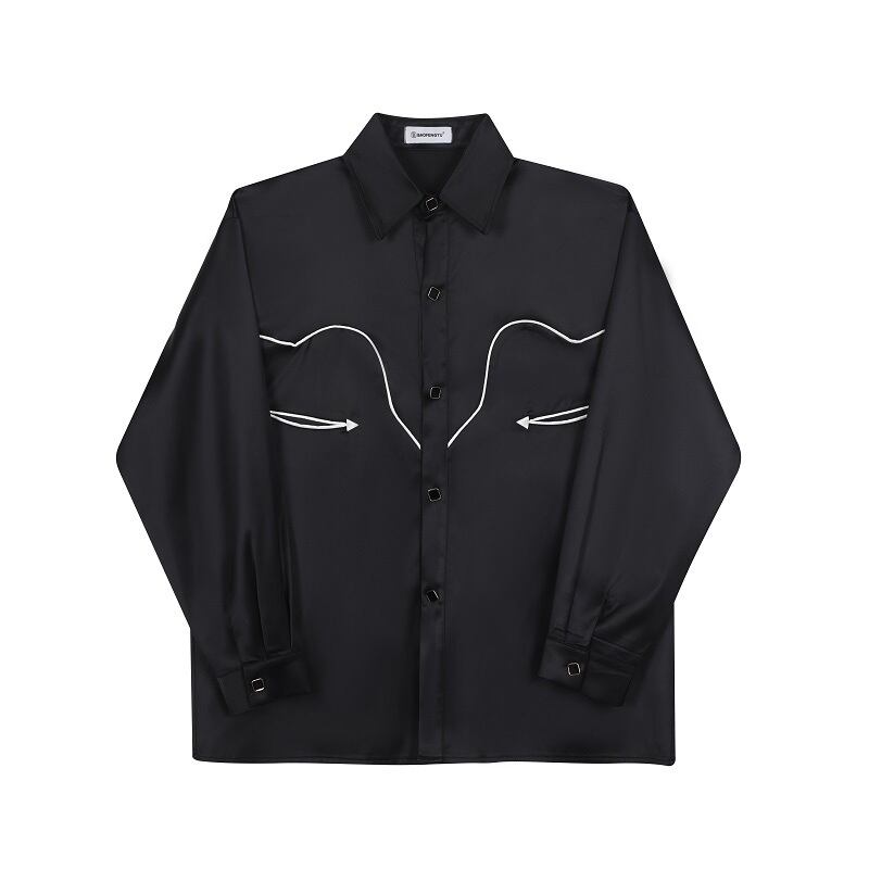 [Illustrated Series]★Shirt★ Tops Unisex Men's Long Sleeve Shirt Satin Black Black ML XL Unique