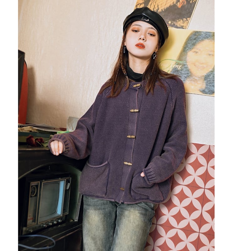 [Kokaisha---Dragon dyeing series] ★China style outerwear★ 2color cardigan knit green purple