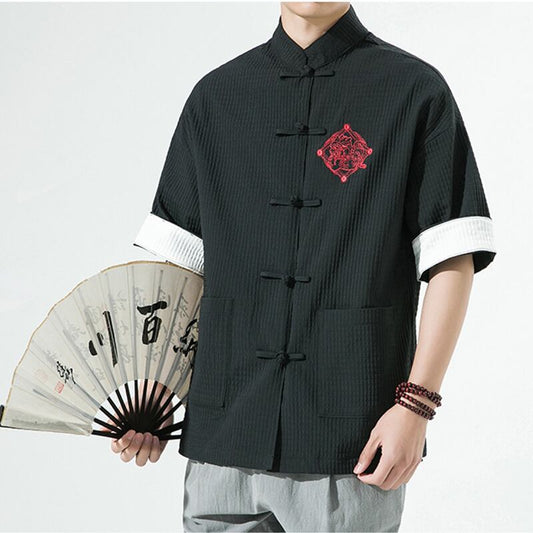 [Small Troubles Series]★China Style Shirt★ Tops 6color Unisex Men's Large Size Improved Tang Suit