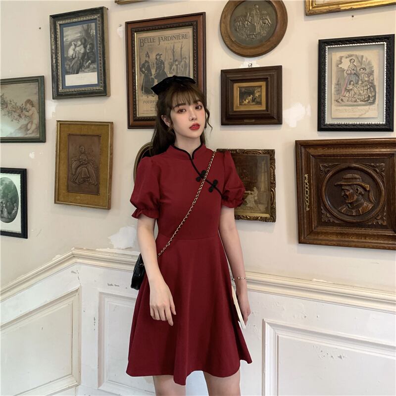 [KEKE Series]★China Dress★ 2color Short Length Date, Graduation Ceremony, Wedding, Slimming Chinese Clothing SML Red Black Short Sleeve