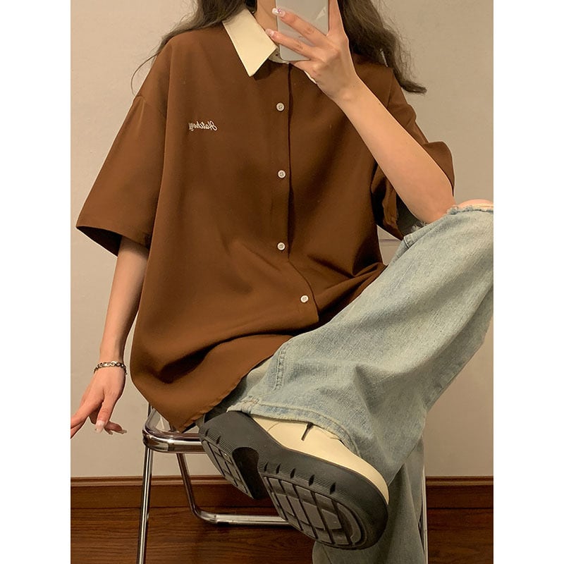 【NIUGELAシリーズ】★レトロ シャツ★ 3color 半袖シャツ 配色 男女兼用 メンズ 夏服 カジュアル