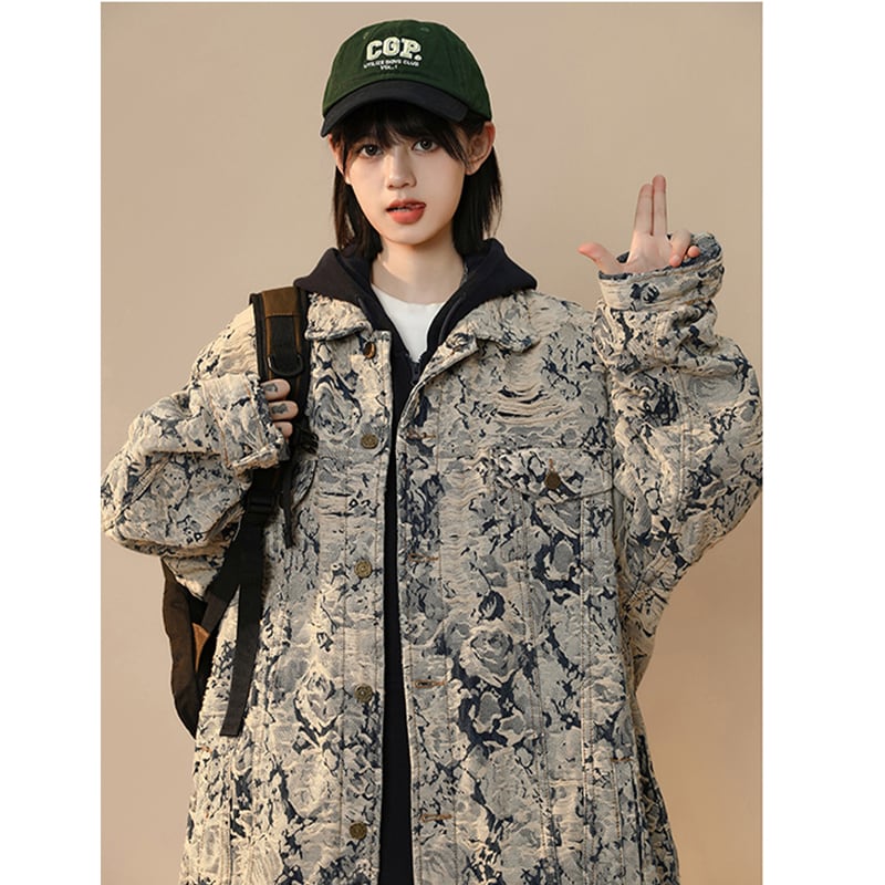 [FKZ Series] ★Jacket★ Printed outer denim jacket Unisex Men's jeans No hat