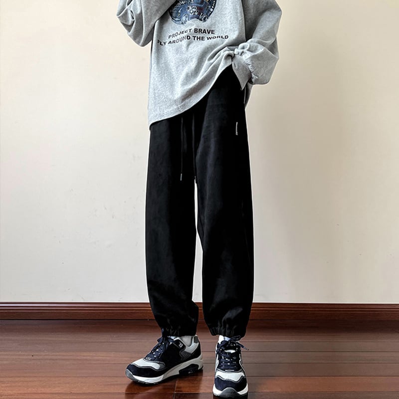 [PPDJ Series]★Casual Pants★ Regular type or brushed lining type 2color Bottoms Trousers Suede Unisex Men's Gray Black