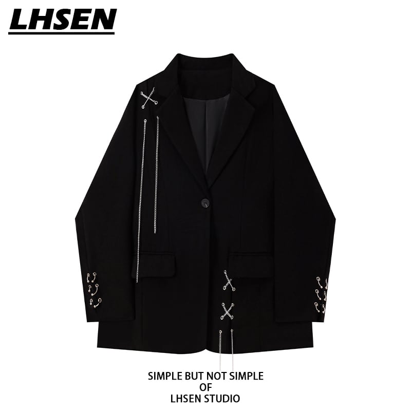 [LHSEN Series]★Blazer★ Jacket, outerwear with chain, unisex, men's, stylish, loose-fitting