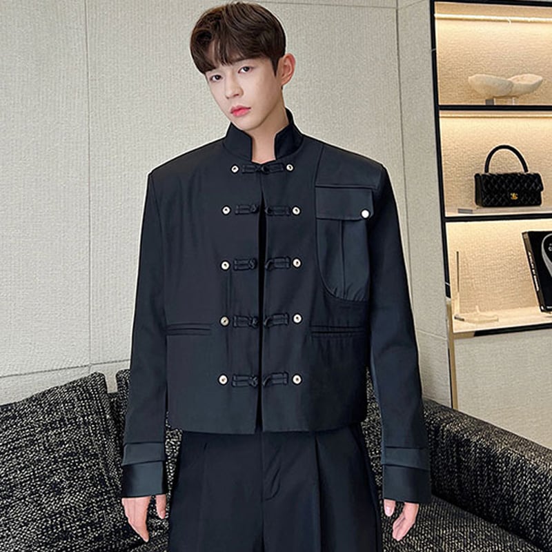 [Illustrated series] ★China style outerwear★ Jacket unisex men's short length black black retro