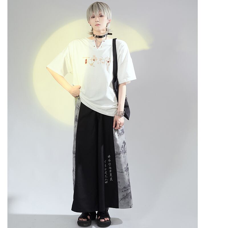 [Kyodo Series]★China style trousers★Bottoms, casual pants, gaucho pants, unisex, men's, letter pattern