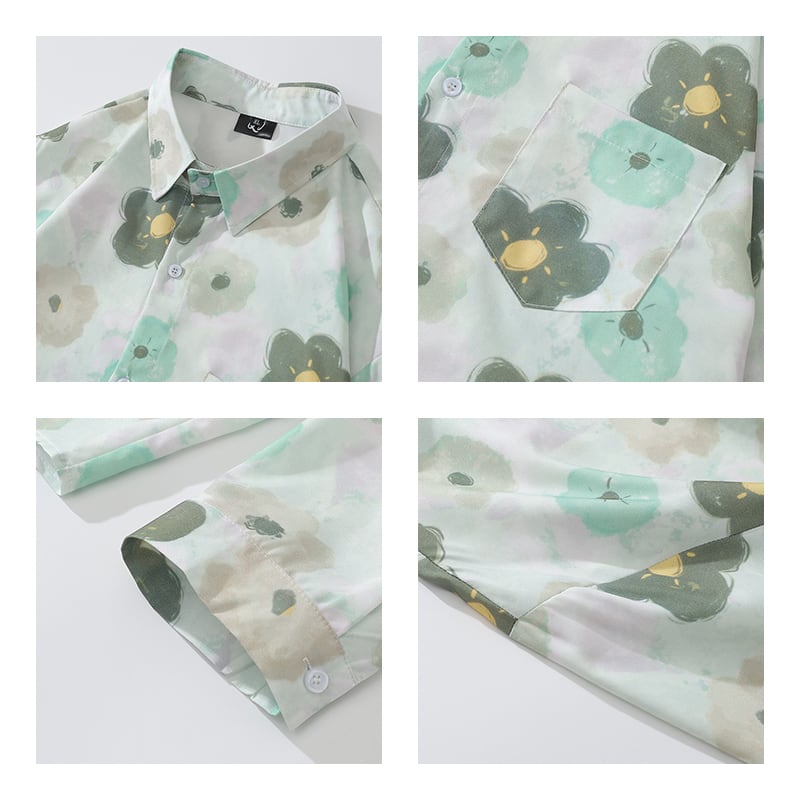 [MOISHE TIDE Series]★Floral pattern shirt★ 2color tops long sleeve shirt spring/summer ML XL 2XL unisex men's green blue