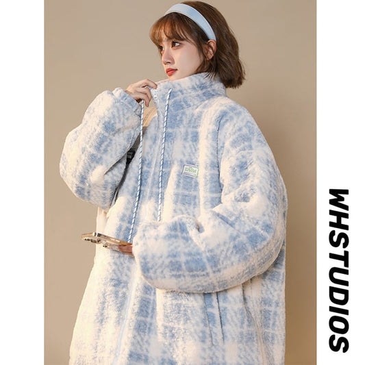 [Morimoto Series] ★Winter Coat★ Cotton Coat 2 Colors Thick Warm Unisex Men's Cold Protection Plaid Pattern Blue Black