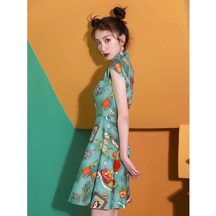 [Sumiyun Kokucho Series] ★Cheongsam dress★ China-style dress, Chinese-style clothes, Chinese clothes, mini length, cute, slimming