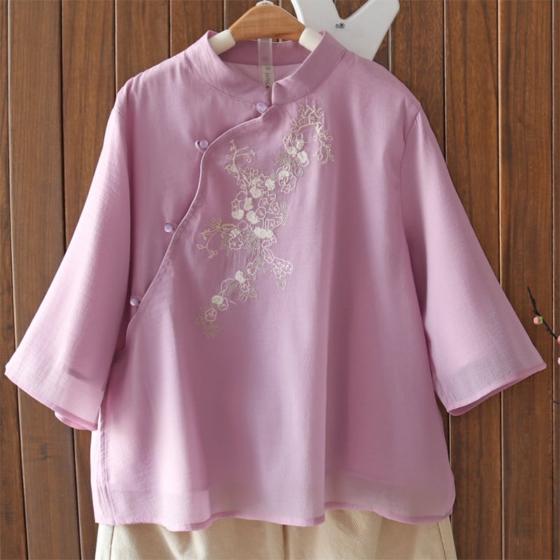 [Qing Series] ★Chinese style tops★ Embroidery 4color Summer clothes Shirt Chinese clothes Improved Tang clothing Improves temperament Cute