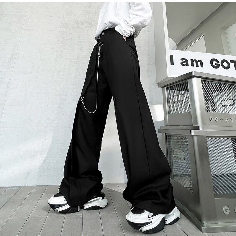 [Irie series] ★Casual pants★ Bottoms with chain Unisex Men's Unique Black Black ML XL