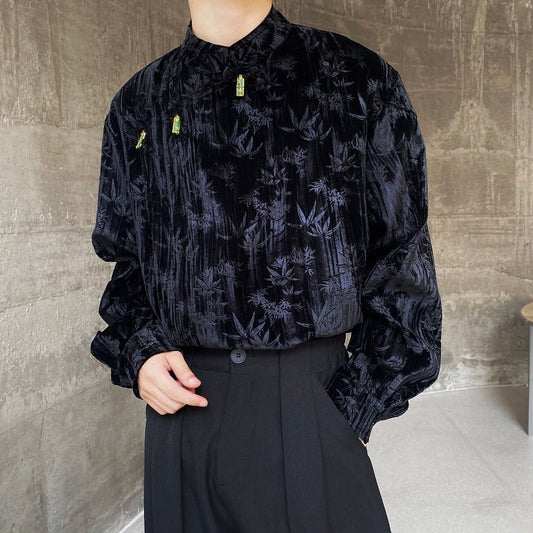 [Illustrated series] ★China style shirt★ 2color tops velvet unisex men's ML XL black green