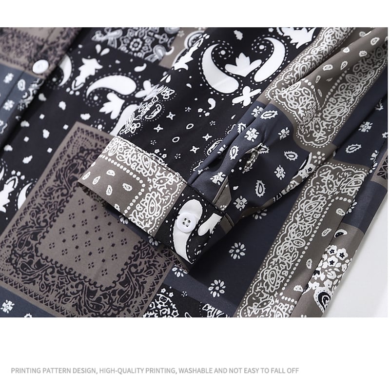 [MOISHE TIDE Series]★Shirt★ Tops Paisley Long Sleeve Shirt Unisex Men's Ethnic Style Fashion