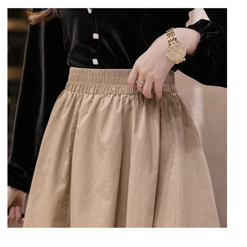 [SSCSW Series]★Skirt★ 4color Bottoms Plain Temperament Enhancement Fashion Commuting Date Green Black Blue Khaki Brown